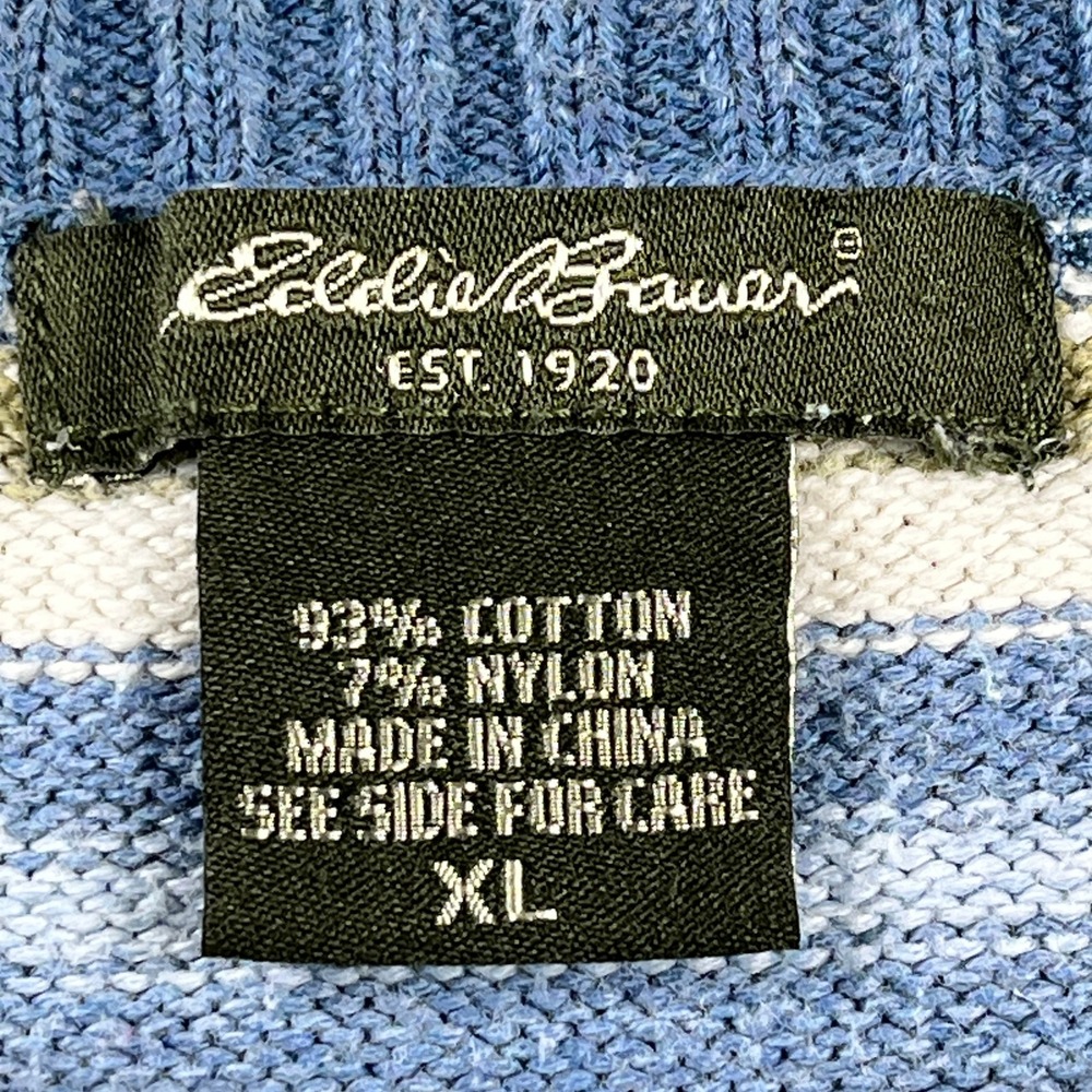 Eddie Bauer Sweater Womens XL Blue Multi Striped Cable Knit Crew Neck Pullover - Picture 4 of 6